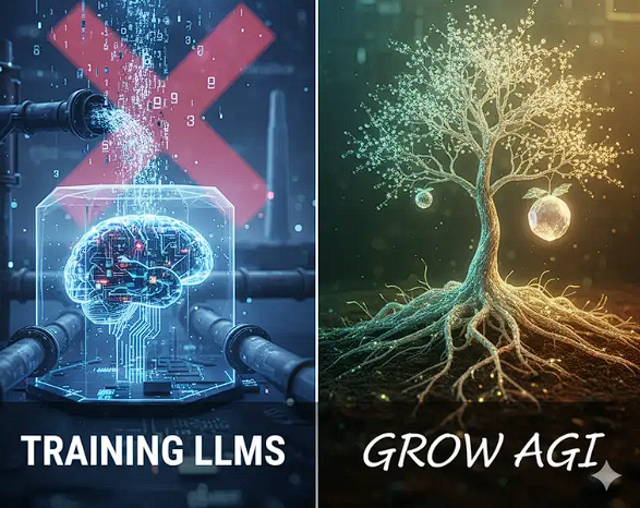 Training LLMs Cant Achieve AGI, We Need to Grow It
